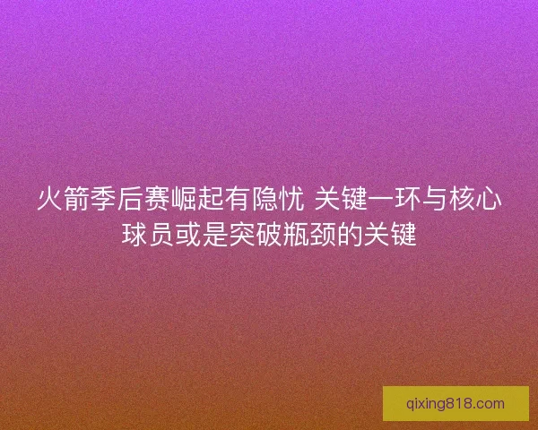 火箭季后赛崛起有隐忧 关键一环与核心球员或是突破瓶颈的关键