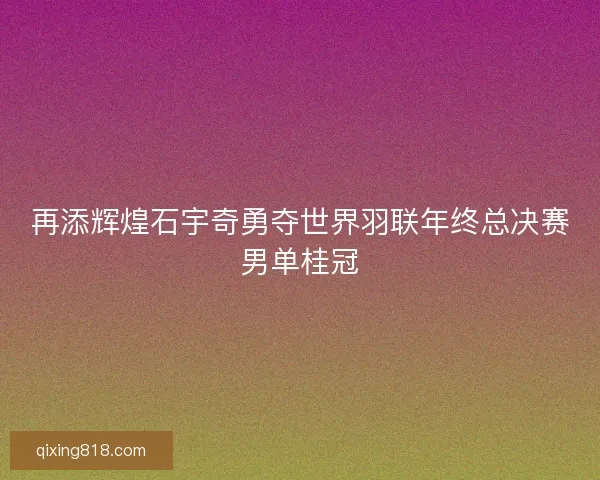 再添辉煌石宇奇勇夺世界羽联年终总决赛男单桂冠